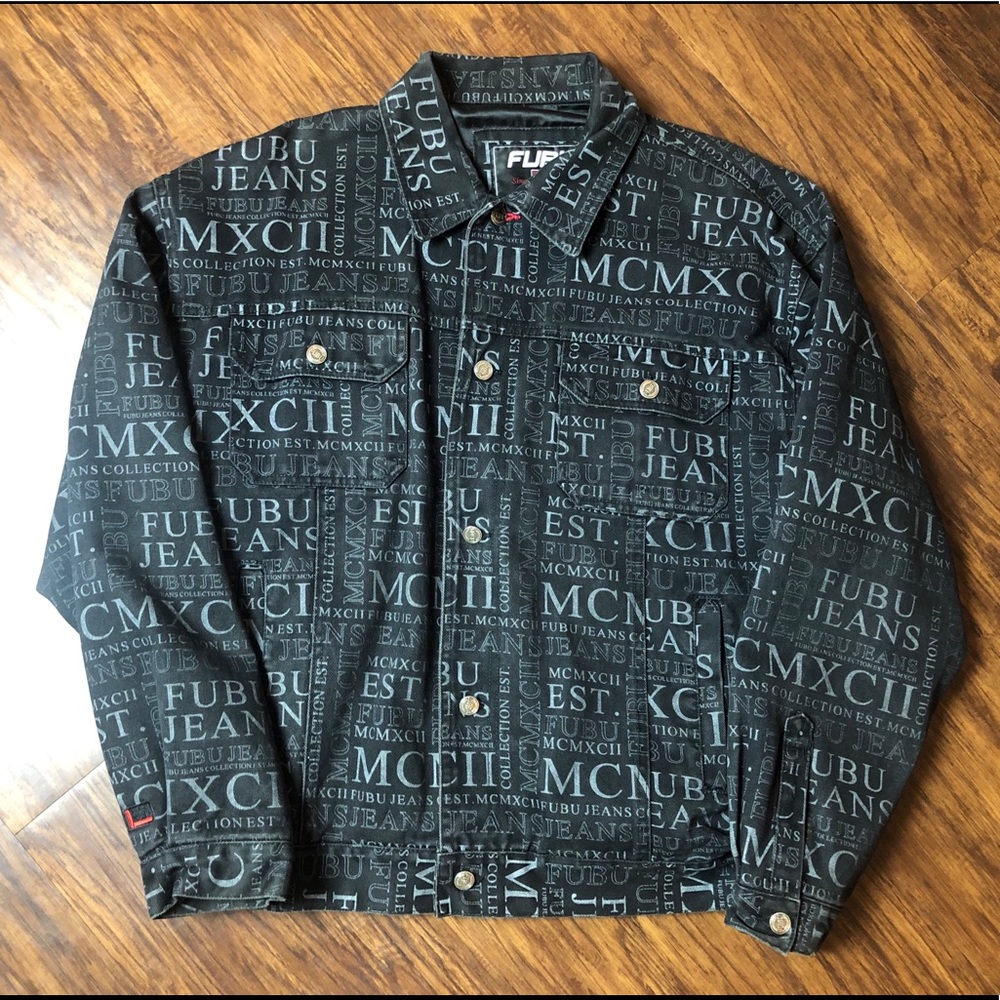 VTG 90s Fubu MCMXCII All Over Print Jean Jacket